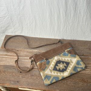 Myra Bag Brown and Blue Woven Crossbody Bag
